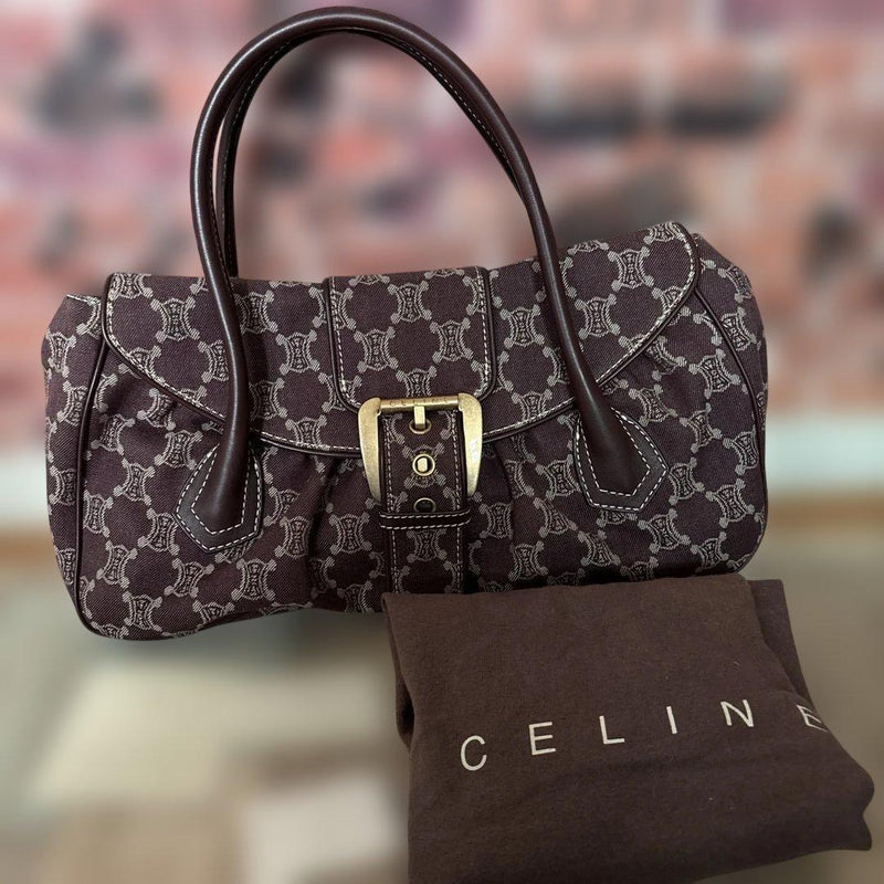 Celine Macadam Handbag Canvas Dark Brown Logo Pattern