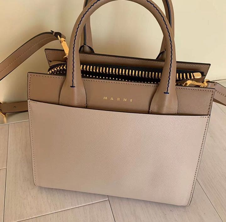 Marni Handbag Shoulder Bag Genuine Leather Beige Print