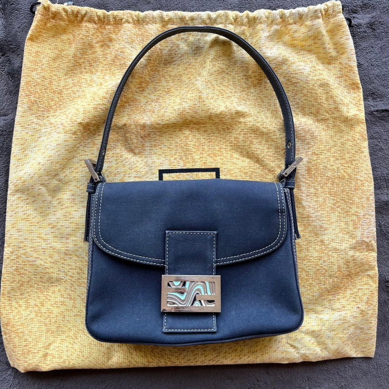 Fendi Mamma Baguette Shoulder Bag Marble Logo Handbag