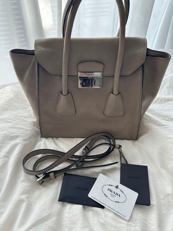 Prada BN2665 2WAY Handbag Shoulder Bag Glacecalf Pomice Grey