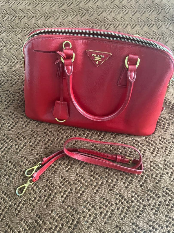 Prada Saffiano Vernic Handbag Rosso Leather