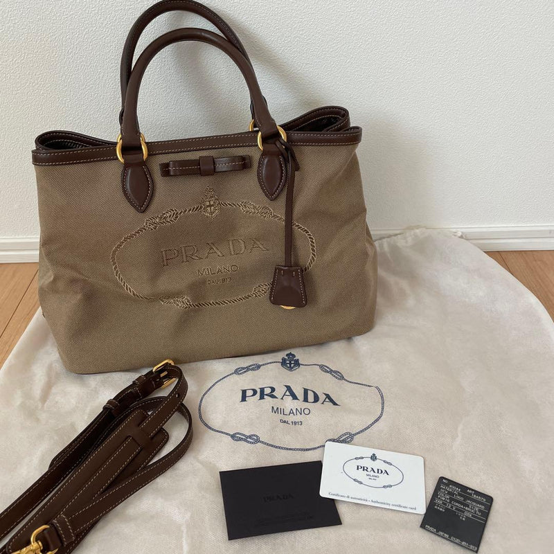 Prada Logo Jacquard Tote Bag Shoulder Handbag