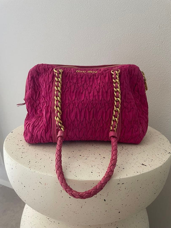 Miu Miu Handbag Shoulder Bag Pink Gold Leather