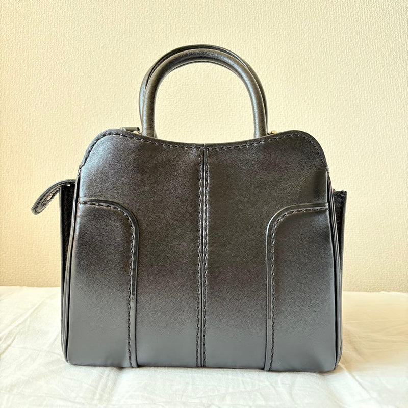 Tods Sella Small 2-Way Handbag Shoulder Bag Leather Black