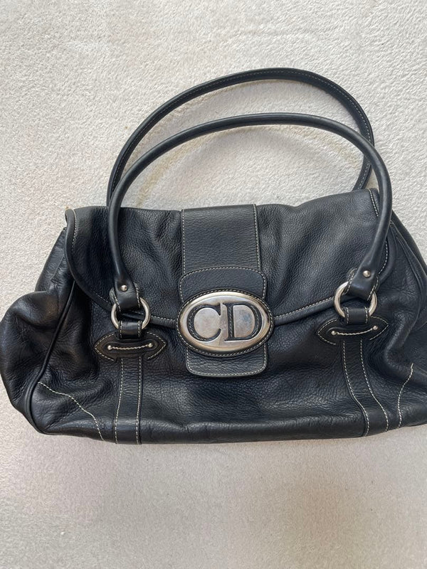 Christian Dior Handbag Black Leather Silver Hardware