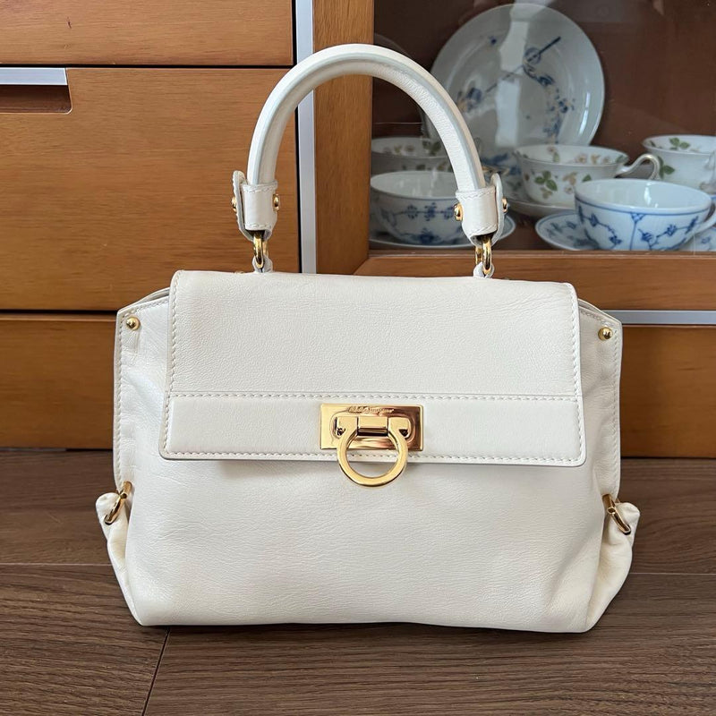 Salvatore Ferragamo Sofia Gancini 2-way Handbag Leather Ivory