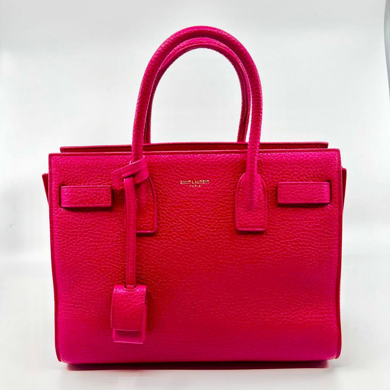 Saint Laurent Sac De Jour Baby Handbag Grained Leather Hot Pink Gold Hardware