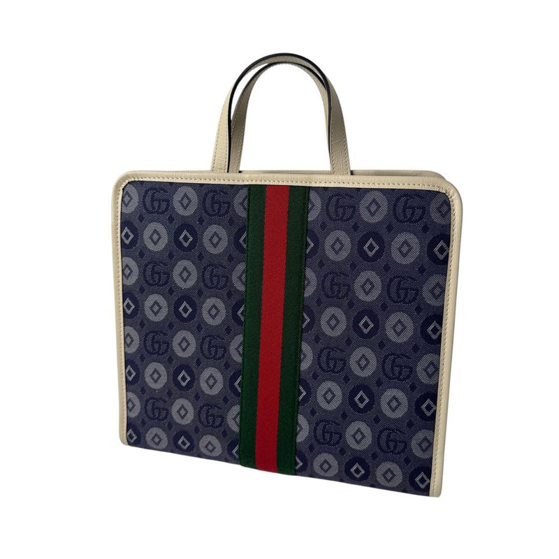 Gucci Double G Tote Bag Canvas Blue Green Red Ivory