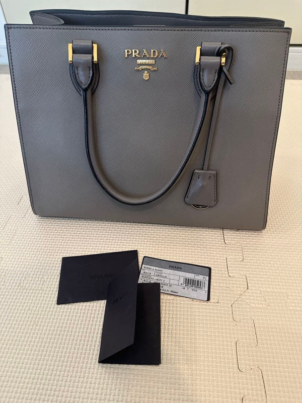 Prada Handbag Shoulder Bag Tote Gray Leather