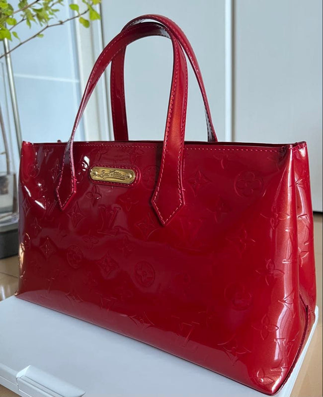 Louis Vuitton Wilshire Pm M91644 Handbag Enamel Red Logo Pattern