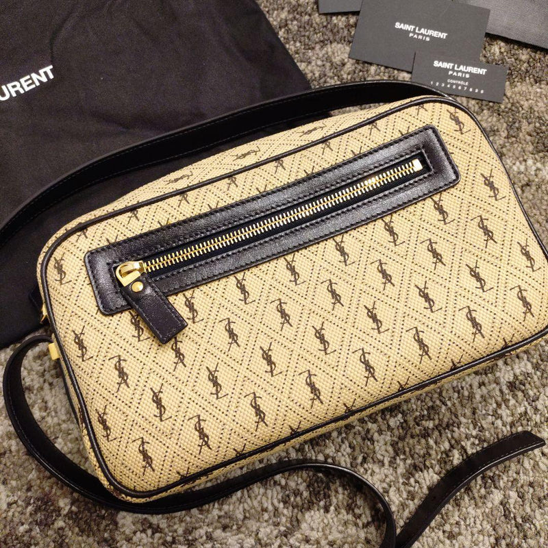 Saint Laurent Monogram Camera Bag Crossbody Cotton Beige Gold Hardware