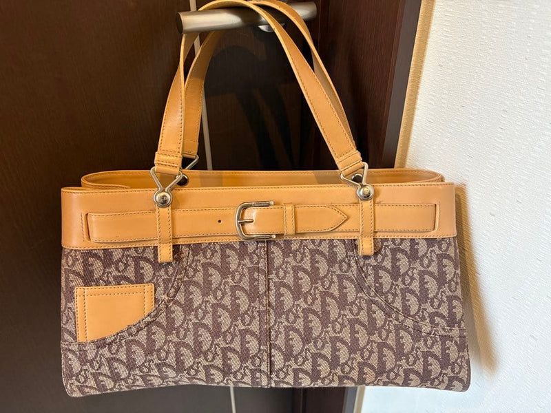 Christian Dior Handbag Tote Bag Canvas Leather Blue