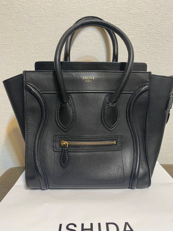 Celine Luggage Micro Shopper Handbag Cowhide Leather Black Tote