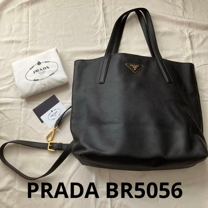 Prada BR5056 Daino Nero Tote Shoulder Handbag Deer Leather