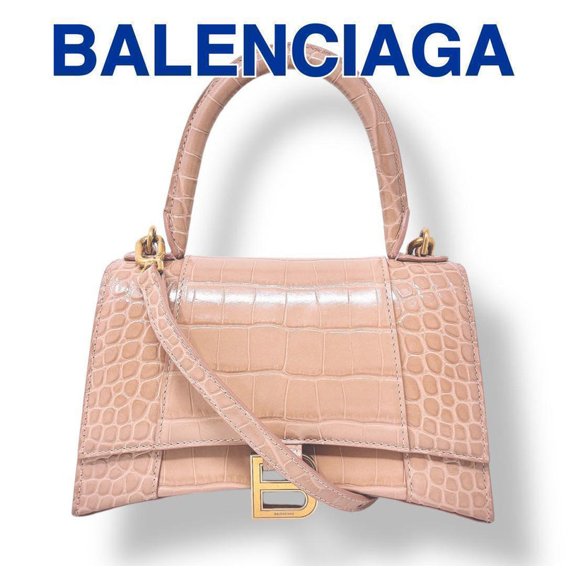Balenciaga Hourglass Top Handle Small 593546 Shoulder Bag Calfskin Pink Beige