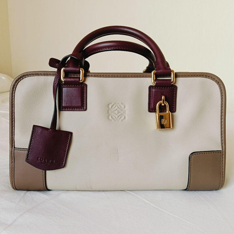 Loewe Amazona 28 Handbag Light Beige Brown Bordeaux Gold Hardware