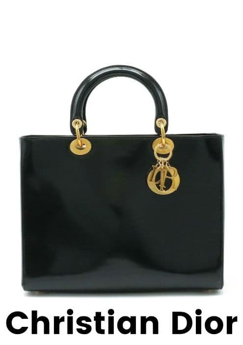 Christian Dior Lady Dior Handbag Black Leather Gold Hardware