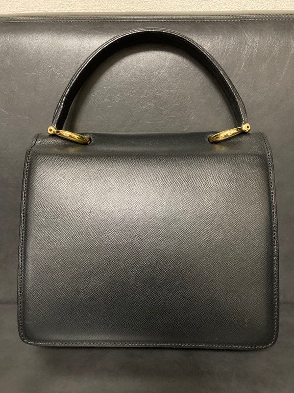 Celine Vintage Handbag Tote Bag Black Leather W Flap