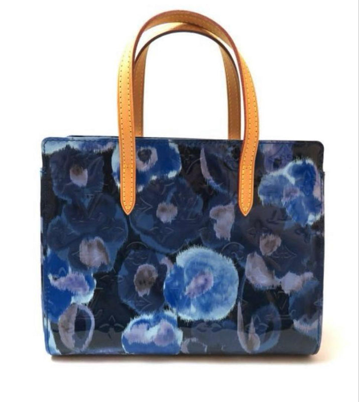 Louis Vuitton Catalina Vernis Tote Bag Patent Leather Navy Flower Print
