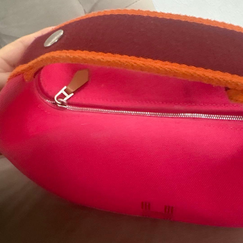 Hermes Bride A Brac Pm Pouch Bag Canvas Pink Orange