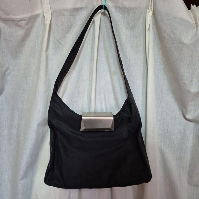 Prada Metallic Shoulder Bag Handbag Black