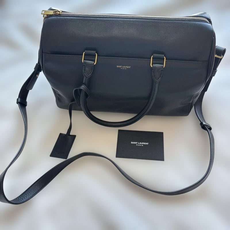 Saint Laurent Duffle 6 Handbag Shoulder Bag Black Leather Gold Hardware