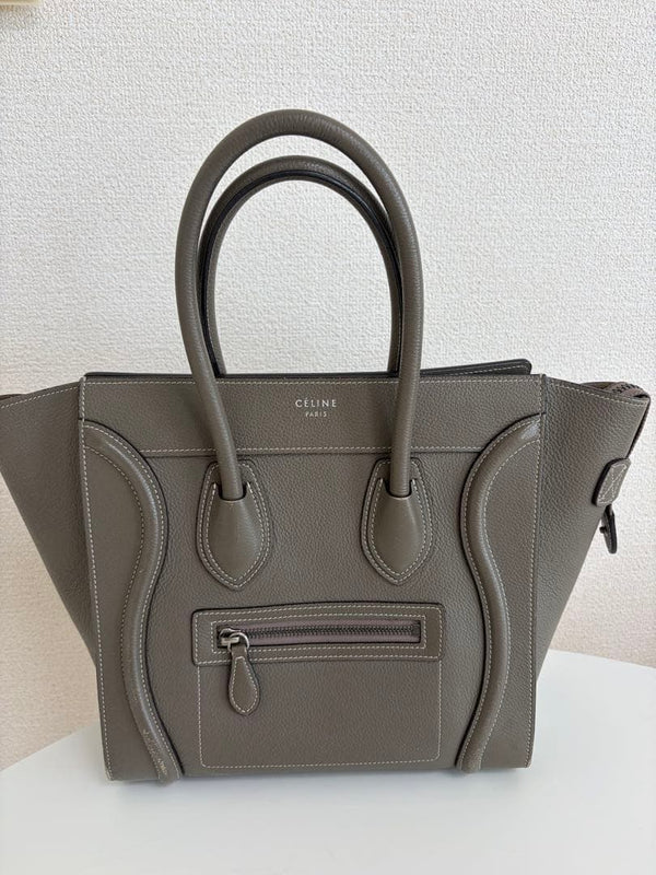 Celine Luggage Micro Shopper Handbag Drummed Calfskin Souris