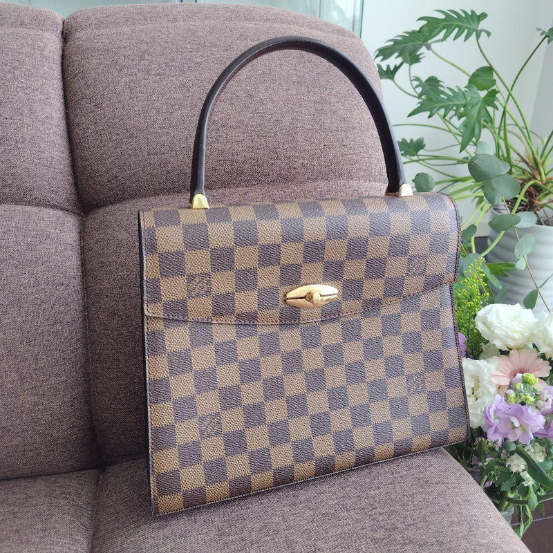 Louis Vuitton Damier Malesherbes Handbag Brown Leather Gold Hardware