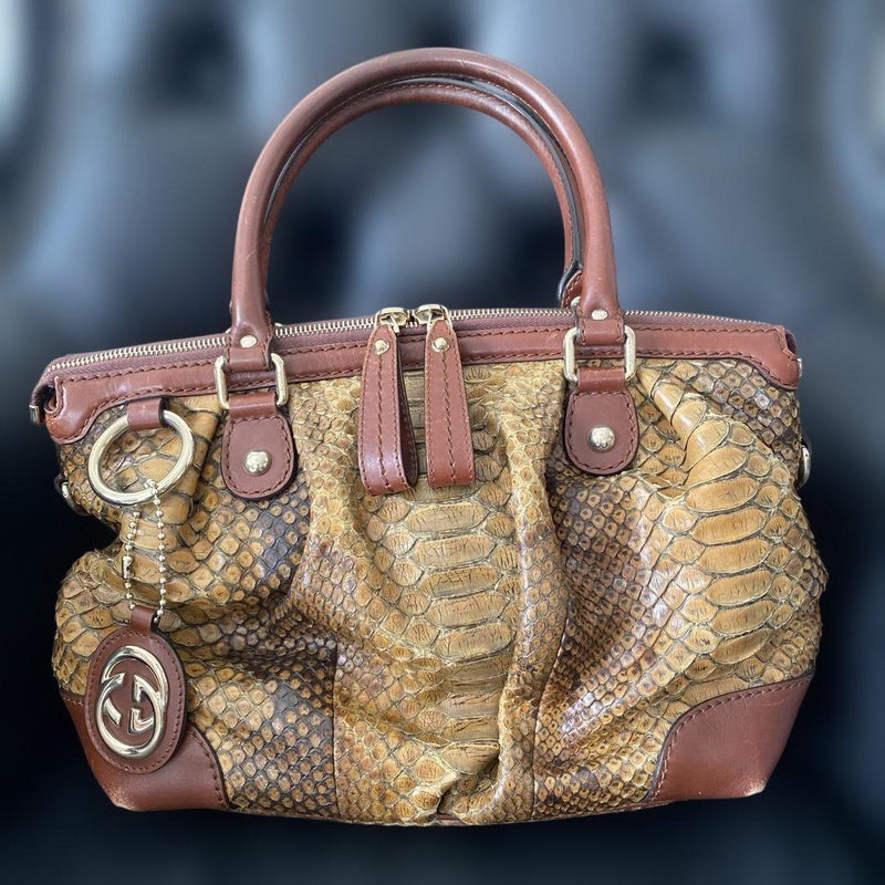 Gucci Sukey Python 2way Handbag Brown Leather Shoulder Bag
