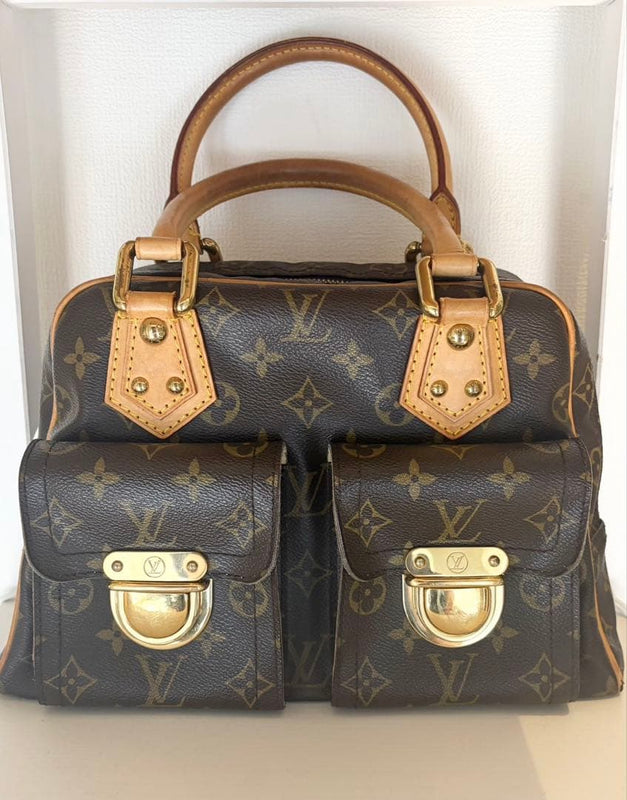 Louis Vuitton Monogram Manhattan Pm M40026 Handbag Pvc Coated Canvas Brown