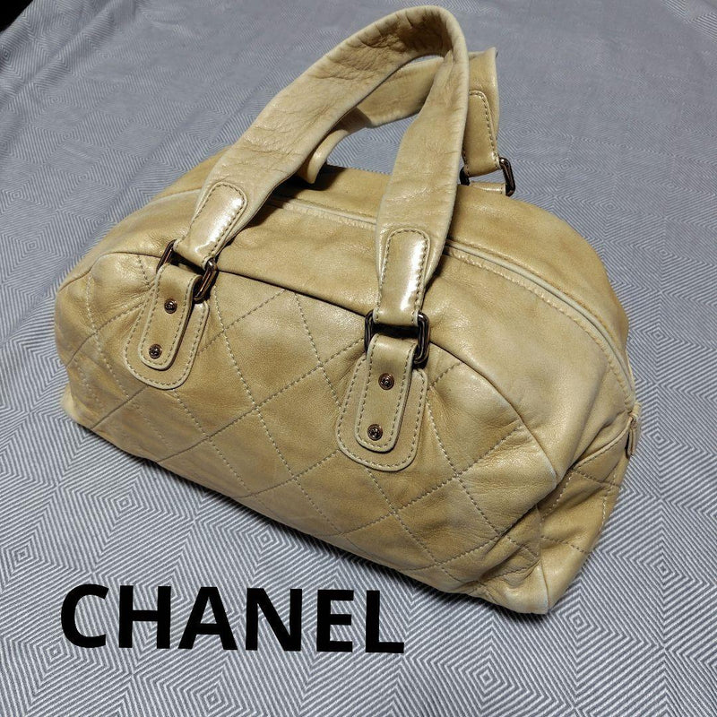 Chanel Wild Stitch Boston Bag Lambskin Beige Tote Handbag