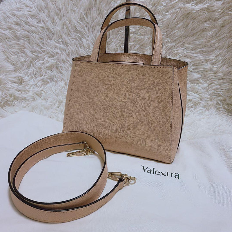 Valextra Small Triennale Handbag Calfskin Beige 2way Tote Shoulder Bag
