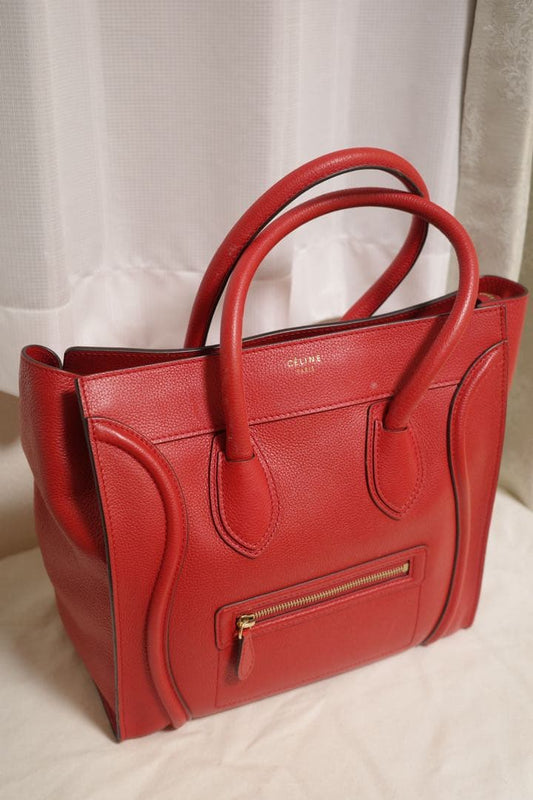 Céline Luggage Tote Bag Calfskin Red Medium Front Pocket