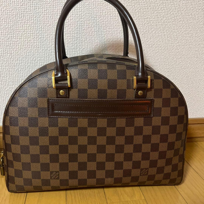 Louis Vuitton Damier Handbag Leather Brown Beige Lv Logo Zipper