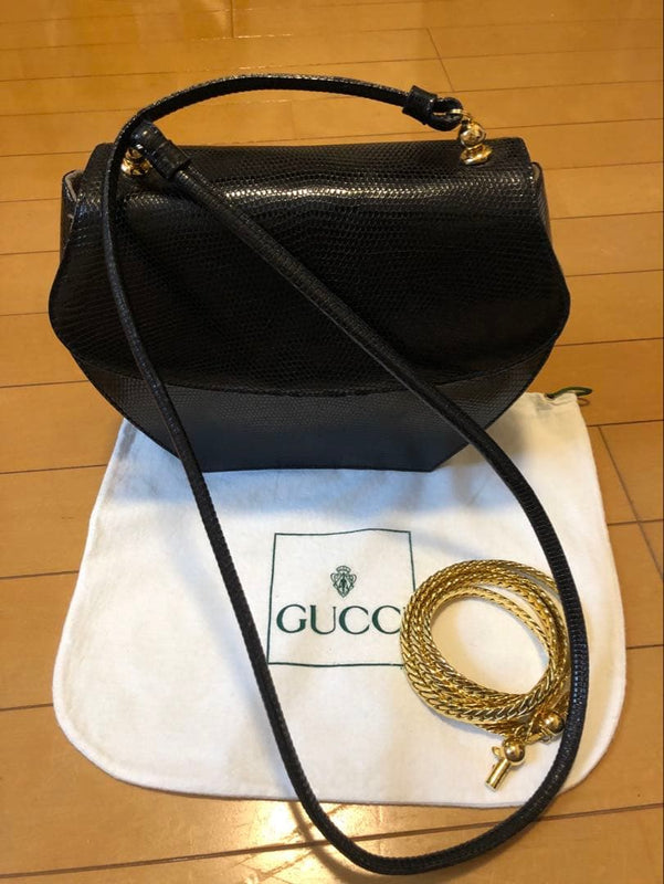 Gucci Handbag Shoulder Bag Leather Black Gold Hardware