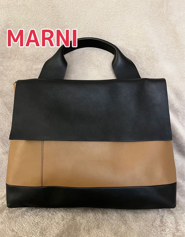 Marni City Pod Shoulder Bag Leather Beige Black Handbag