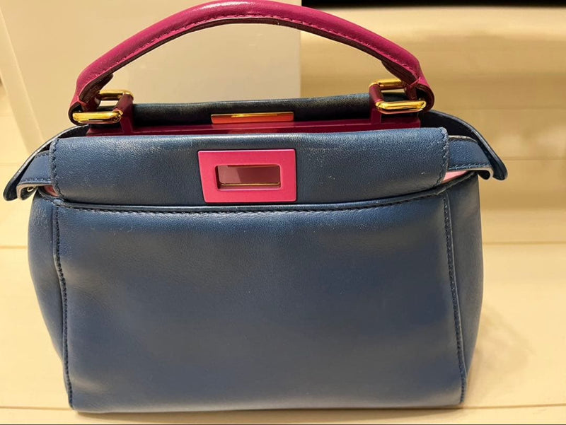 Fendi Peekaboo Handbag Leather Blue Pink Tote Shoulder Bag