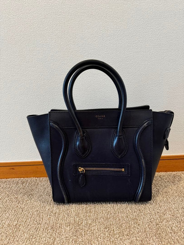 Celine Luggage Handbag Tote Bag Navy Blue Leather