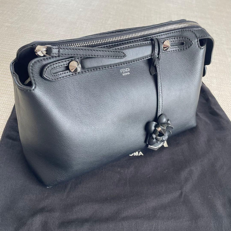 Fendi By The Way Flower Bijou Crossbody Shoulder Bag Leather Black