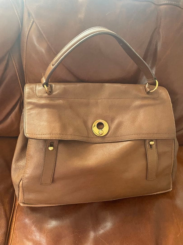 Handbag Flap Shoulder Bag Leather Fabric Beige