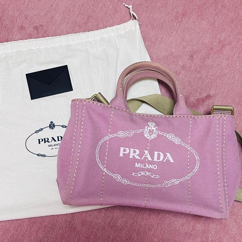 Prada Canapa Tote Handbag Canvas Pink