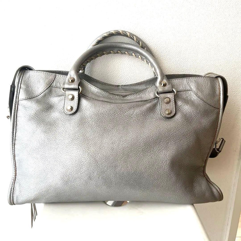 Balenciaga City Bag Handbag Leather Silver