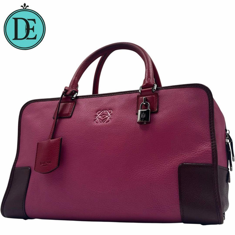 Loewe Amazona 36 Handbag Tote Leather Magenta Burgundy Bordeaux Silver Hardware