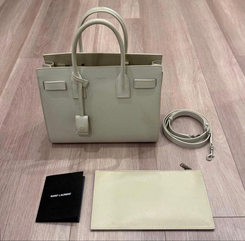 Saint Laurent Baby Sac De Jour Handbag Leather Beige Silver Hardware