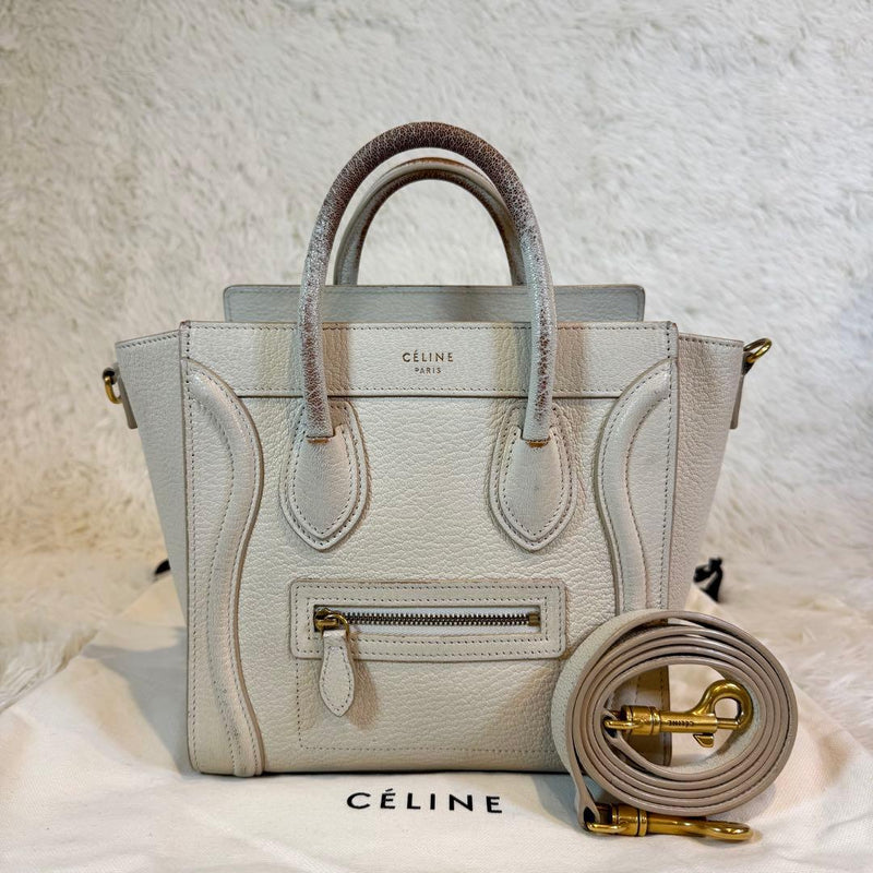 Celine Luggage Nano Shopper Handbag Leather Ivory
