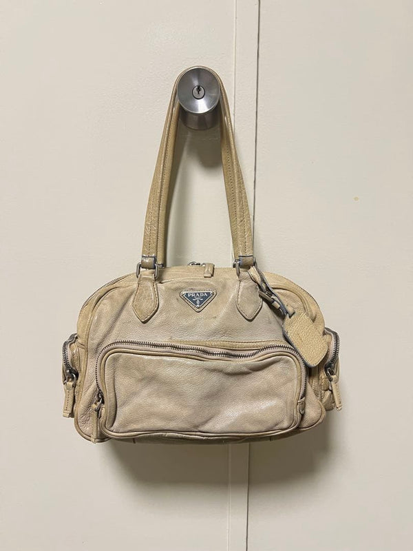 Prada Washed Leather Handbag Shoulder Bag Womens