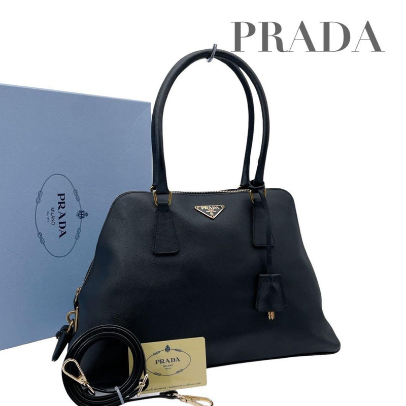 Prada Saffiano Promenade 2WAY Shoulder Bag Leather Nero Black Gold Hardware