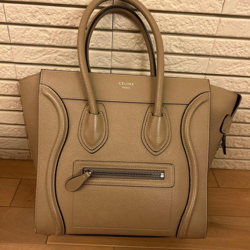 Celine Greige Leather Tote Bag Handbag Shoulder Bag