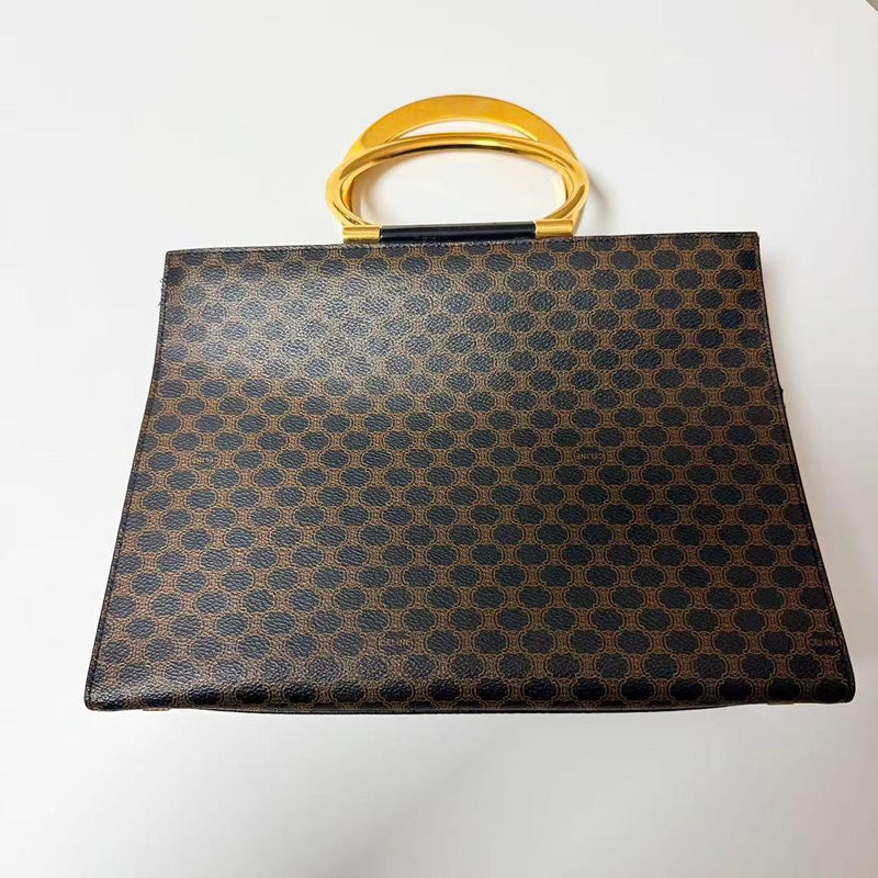 Dark Brown Dot Handbag Leather Tote Bag