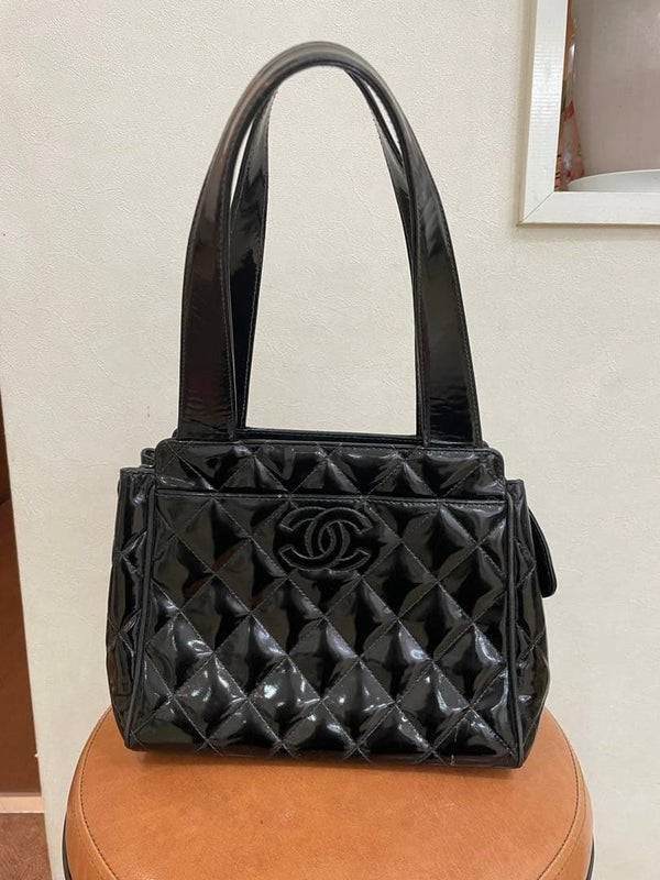 Chanel Handbag Shoulder Bag Black Patent Leather Enamel